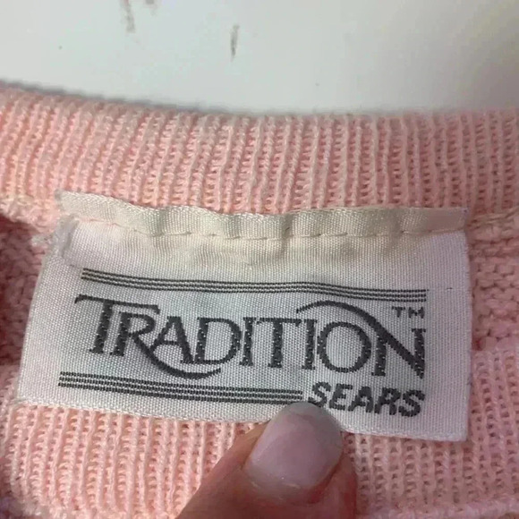 Vintage Tradition pale pink short sleeve sweater w  scallops - Picture 4 of 4